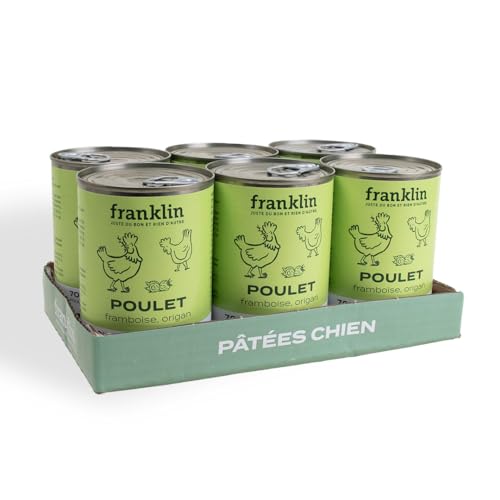 Franklin Paté für Hunde - 6 x 400g - 70% Huhn - ohne Getreide - ohne Karkasse - Huhn, Himbeere, Oregano von Franklin