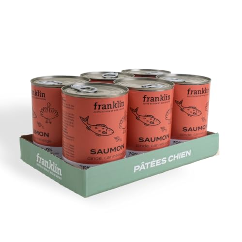 Franklin Patée für Hunde - 6x400g - 70% Fleisch & Fisch - Gewichtskontrolle & Glanz der Haare - Lachs, Truthahn, Cranberry von Franklin