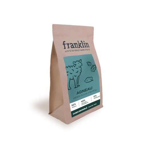 Franklin Protein – Trockenfutter für Hunde – 15 kg – ohne Getreide – Mono-Protein – empfindliche Mägen – speziell für große Hunde 18 mm – Lamm, Süßkartoffel, Minze von Franklin