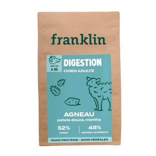 Franklin – Trockenfutter für empfindliche Hunde – Proteinreihe – mit 52% Lamm – getreidefrei – Mono-Protein – Größe 13 mm – 6 kg von Franklin