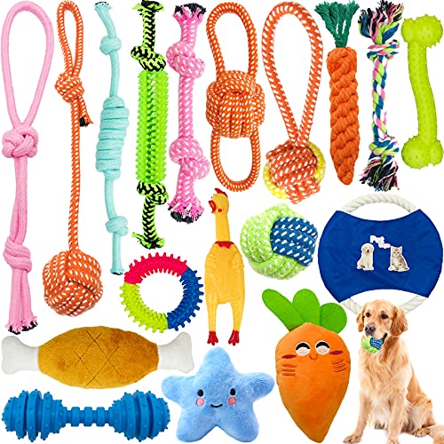 Frasheng 18 Pcs Hundespielzeug Set,Natürlicher Baumwolle,Seil Ball Hunde Kauen Spielzeug Set,Dauerhaft Hundespielzeug,interaktive Hunde Kauspielzeuge für Zahnpflege,für kleine und Mittlere Hunde von Frasheng
