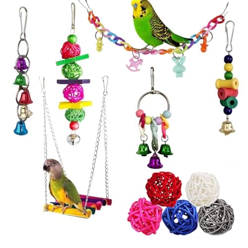 Bird Cage Accessories for Parakeets | Colorful Bird Toys for Parakeets | 11X Climbing Ladders and Wooden Bell Toy Set | Engaging Rattan Balls and Accessories for Bird Cage Enrichment and Exercise Bird Cage Accessories for Parakeets | Colorful Bird Toys for Parakeets | 11X Climbing Ladders and Wooden Bell Toy Set | Engaging Rattan Balls and Accessories for Bird Cage Enrichment and Exercise von Fravsiu
