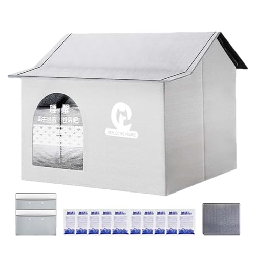 Cooling Cat House, faltbar, Haustierschale, isoliert, mit wiederverwendbaren Eispackungen, Sturdy Summer House für Katzen, kleine Hunde, Backyard, , Gold, Innenbereich, Grau von Fravsiu