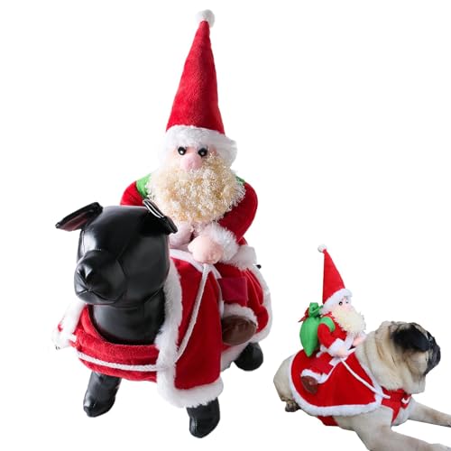 Fravsiu Santa Dog Costume, Christmas Pet Clothes, Riding Pet Santa Clothes, Cosplay Costume for Pets, Funny Dressing Up Outfit, Festive Costume for Small Dogs Cute Santa Outfit for Medium Dogs von Fravsiu