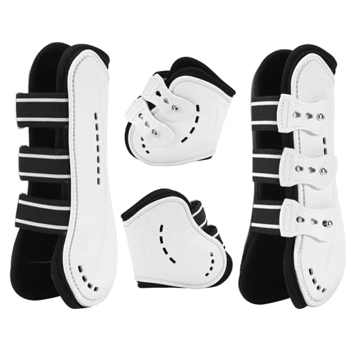 Frdhee Gamaschen & Streichkappen, 4er Set Gamaschen Pferd mit Schlagschutz Pferde-Sportstiefel Neopren Pferdesehne Bandage Reitausrüstung für Springen, Reiten, Events, Dressur, M, weiß von Frdhee