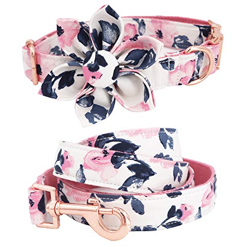 Free Sunday Hundehalsband für Mädchen, florales Hundehalsband, rosa Hundehalsband, Mädchen-Hundehalsband, Florale Hundehalsbänder, rosa Hundehalsbänder mit passender Leine und Blume (L) von Free Sunday