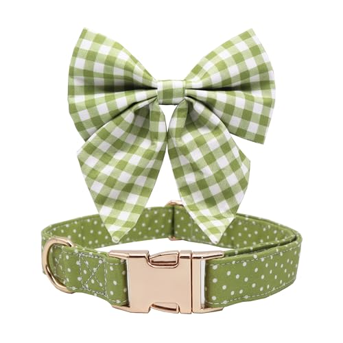 Grünes kariertes Hundehalsband mit Blume, Schottenkaro-Muster von Free Sunday