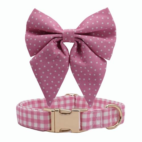 Hundehalsband mit Fliege, Schottenkaro, für Mädchen, Hund, Damenschleife, Matrosenschleife, Halsband für Hunde, Rosa von Free Sunday