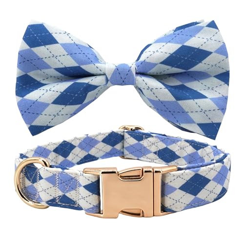 Hundehalsband mit Schleife, kariert, mit Schleife, handgefertigt, Blau von Free Sunday