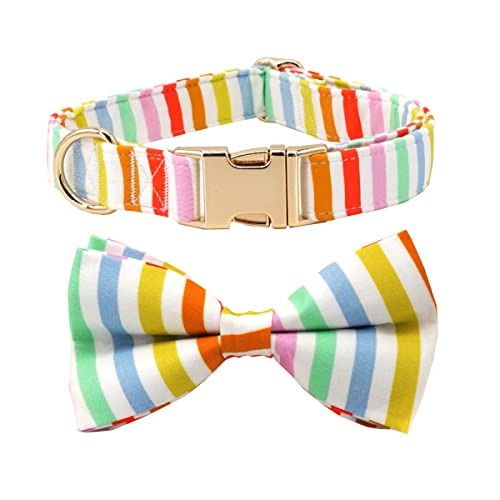 Rainbow Stripe Hundehalsband Schleife, Welpenhalsband mit Fliege, verstellbares Hundehalsband, Haustiergeschenk für kleine, mittelgroße und große Hunde von Free Sunday