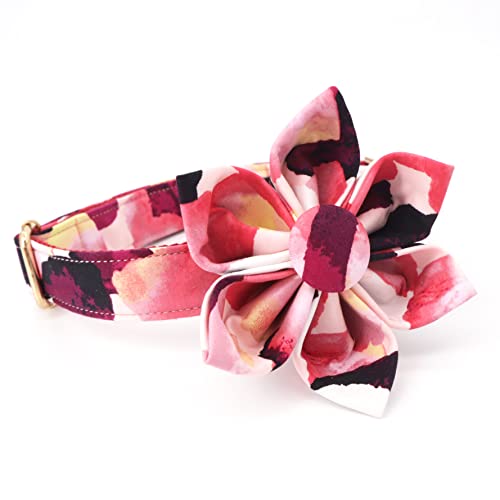 Rosa Hundehalsband mit Blume Hundehalsbänder mit Sicherheits-Metallschnalle, verstellbares Blumenmuster Hundehalsband von Free Sunday