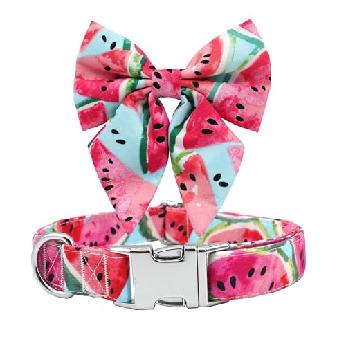 Wassermelonen-Haustierhalsband, Sommer-Hundehalsband mit Schleife, Stofffliege, Sommerfutter, Unisex-Kragen, Hellrosa von Free Sunday