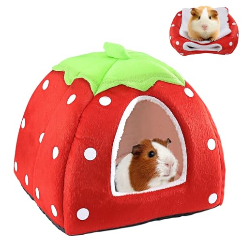Freefire Kuschelsack Meerschweinchen Höhle Waschbar Kaninchen Kuschelhöhle Kuschelig Winter Gemütliches Kleintierbetten für Zwergkaninchen (Erdbeeren) von Freefire