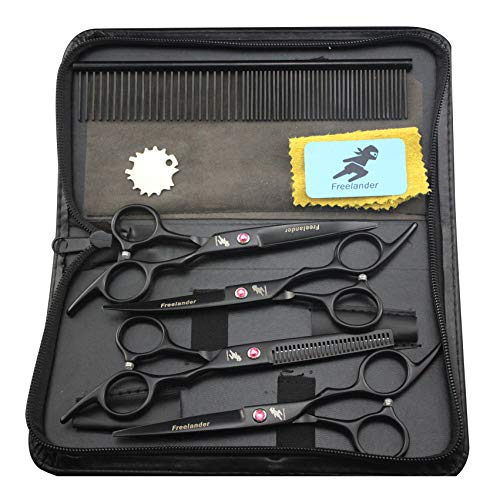 Freelander Fellpflegescheren-Set für Hunde oder Katzen, 5-teilig, mit 6 zoll langer schwarzer Schere, Effilierschere, gebogene Schere, Fellpflegekamm Freelander Fellpflegescheren-Set für Hunde oder Katzen, 5-teilig, mit 6 zoll langer schwarzer Schere, Effilierschere, gebogene Schere, Fellpflegekamm von Freelander