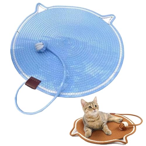 Frenaki Celery Pets Doppel-Kratzunterlage, Kratzunterlage für Hauskatzen, aus natürlichem Baumwollseil gewebtes Katzenkratzunterlage mit Katzenballspielzeug, waschbar, großes Katzenbett (50cm,Blau) von Frenaki