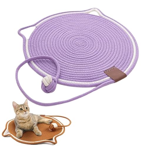 Frenaki Celery Pets Doppel-Kratzunterlage, Kratzunterlage für Hauskatzen, aus natürlichem Baumwollseil gewebtes Katzenkratzunterlage mit Katzenballspielzeug, waschbar, großes Katzenbett (50cm,Lila) von Frenaki