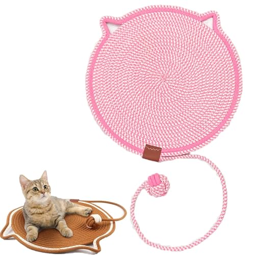 Frenaki Celery Pets Doppel-Kratzunterlage, Kratzunterlage für Hauskatzen, aus natürlichem Baumwollseil gewebtes Katzenkratzunterlage mit Katzenballspielzeug, waschbar, großes Katzenbett (50cm,Rosa) von Frenaki