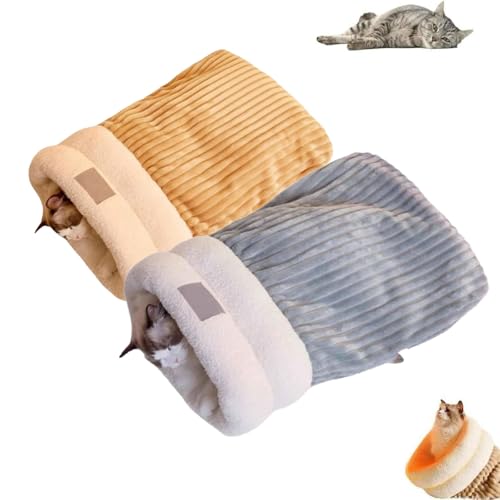 Cozypets Nest für Katzen und Hunde, 360 ° Wrap Bequeme Haustierkuschel -Sack, halb geschlossene Haustierbettschlafsack, Winter weicher Plüsch Sack Selbstwärme Höhlenbett für Innenkatzen (2PCS-A&B,M) von Frenaki