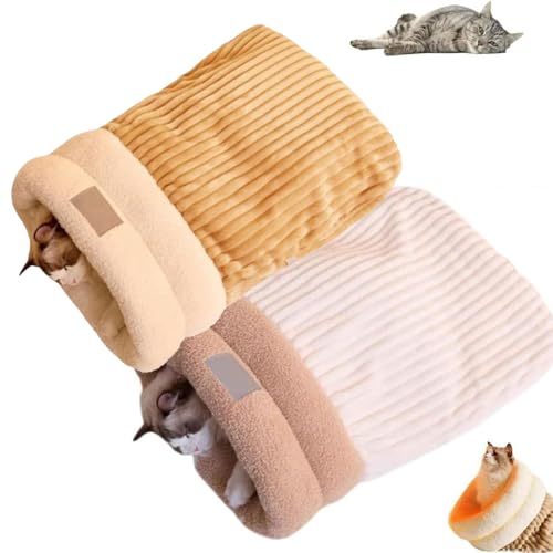 Cozypets Nest für Katzen und Hunde, 360 ° Wrap Bequeme Haustierkuschel -Sack, halb geschlossene Haustierbettschlafsack, Winter weicher Plüsch Sack Selbstwärme Höhlenbett für Innenkatzen (2PCS-A&C,M) von Frenaki