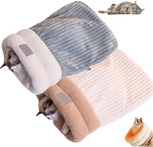 Cozypets Nest für Katzen und Hunde, 360 ° Wrap Bequeme Haustierkuschel -Sack, halb geschlossene Haustierbettschlafsack, Winter weicher Plüsch Sack Selbstwärme Höhlenbett für Innenkatzen (2PCS-B&C,M) von Frenaki