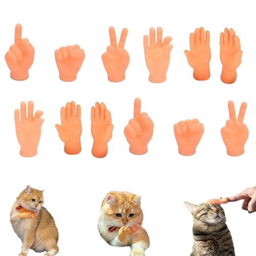 Frenaki Mini-Hände für Katzen – kleine Gag-Hände für Katzen, lustige kleine Fingerhände für Puppentheater, interaktives Mini-Haustierspielzeug mit gekreuzten Händen, für lustige Auftritte (12Pcs) von Frenaki