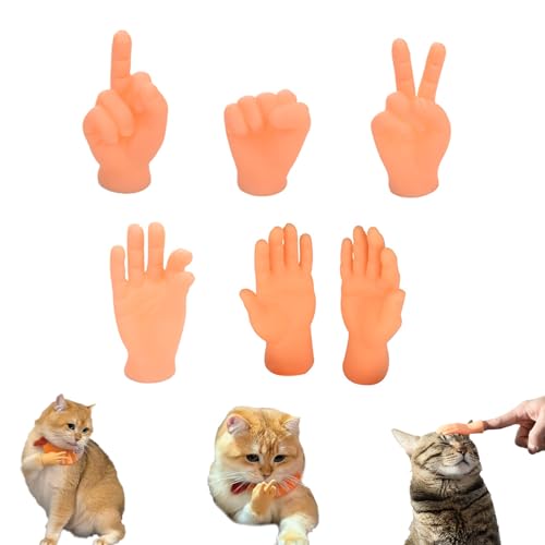 Frenaki Mini-Hände für Katzen – kleine Gag-Hände für Katzen, lustige kleine Fingerhände für Puppentheater, interaktives Mini-Haustierspielzeug mit gekreuzten Händen, für lustige Auftritte (6Pcs) von Frenaki