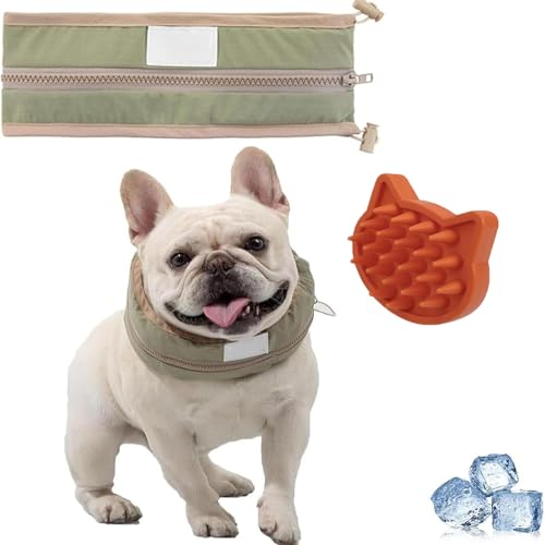 Petzymart Cool Loop, Petzymart Coolloop, Kühlkragen für Hunde mit Eisbeutel, Hundekühlungskragen Nackenkühler, Verstellbarer Eisschal für mittelgroße Hunde Sommer im Freien im Freien (M-Green) von Frenaki