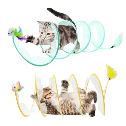 Selbstspielendes Katzenjagd-Spiraltunnelspielzeug, gefaltetes Tunnelkatzenspielzeug, S-Typ-Katzentunnelspielzeug, interaktives Spielzeug mit pelzigen Ballplüschmäusen (D) von Frenaki