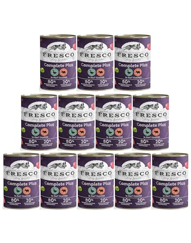FRESCO Dog Complete Plus NassBarf Ente mit Rind 12 x 400g | Nassbarf getreidefrei für Hunde| gesund und natürlich | ohne künstliche Zusätze | Made in Germany von Fresco Dog