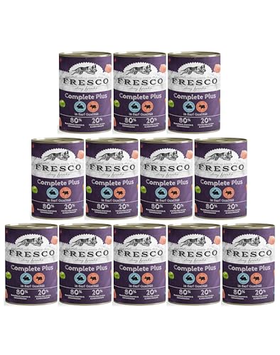 FRESCO Dog Complete Plus NassBarf Kaninchen mit Rind 12 x 400g | Nassbarf getreidefrei für Hunde| gesund und natürlich | ohne künstliche Zusätze | Made in Germany von Fresco Dog