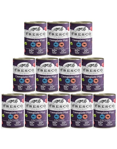 FRESCO Dog Complete Plus NassBarf Lachs mit Rind 12 x 400g | Nassbarf getreidefrei für Hunde| gesund und natürlich | ohne künstliche Zusätze | Made in Germany von Fresco Dog