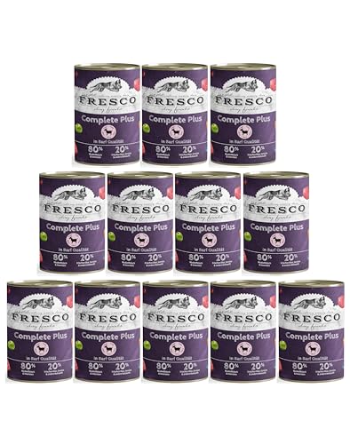 FRESCO Dog Complete Plus NassBarf Ziege 12 x 400g | Nassbarf getreidefrei für Hunde| gesund und natürlich | ohne künstliche Zusätze | Made in Germany von Fresco Dog