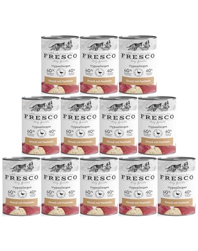 FRESCO Dog Hypoallergen-Menü Strauß mit Pastinake - hypoallergenes Hundefutter Nassfutter 12x 400g in Barf-Qualität von Fresco Dog