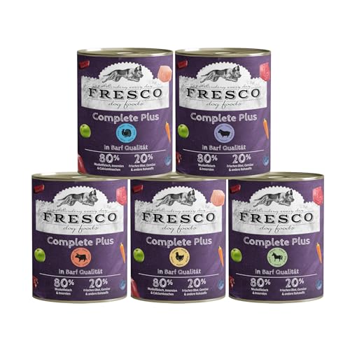 FRESCO Dog Nassbarf Complete Plus Probierpaket 5x800g I fleischiges Nassfutter für Hunde in Barf Qualität I aus 100% frischem Fleisch, Innereien, Obst und Gemüse | Hundefutter ohne künstliche Zusätze FRESCO Dog Nassbarf Complete Plus Probierpaket 5x800g I fleischiges Nassfutter für Hunde in Barf Qualität I aus 100% frischem Fleisch, Innereien, Obst und Gemüse | Hundefutter ohne künstliche Zusätze von Fresco Dog