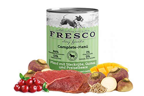 Complete-Menü Pferd mit Steckrübe, Quinoa und Preiselbeeren (haltbares B.A.R.F.) | gesund und natürlich | ohne künstliche Zusätze | frisches Nassfutter für Hunde | Made in Germany von Fresco Dog