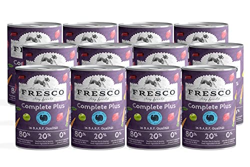 FRESCO Dog Nassbarf Complete Plus Pute 12x400g | fleischiges Nassfutter für Hunde in Barf Qualität | aus 100% frischem Fleisch, Innereien, Obst und Gemüse | ohne künstliche Zusätze von Fresco Dog