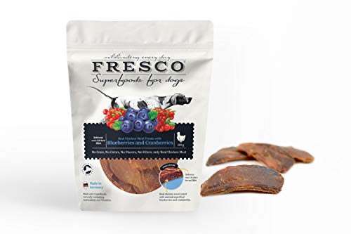 Fresco Hähnchenfilets mit Blau- und Kranbeeren | 100 g | Superfood-Snack für Hunde | Hoher Anteil an frischem Fleisch und frischen Innereien | Ohne Getreide und Kartoffeln Fresco Hähnchenfilets mit Blau- und Kranbeeren | 100 g | Superfood-Snack für Hunde | Hoher Anteil an frischem Fleisch und frischen Innereien | Ohne Getreide und Kartoffeln von Fresco Dog