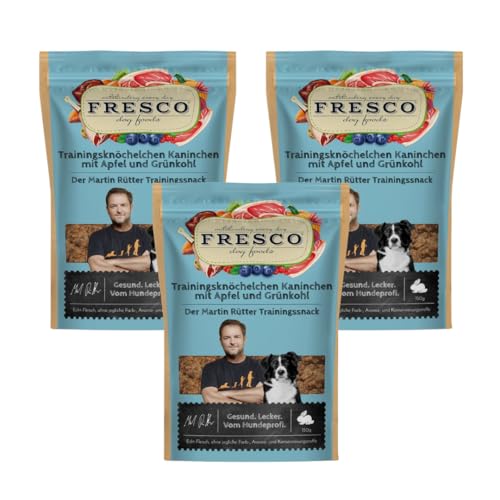 Fresco Trainingsknöchelchen Kaninchen mit Apfel & Grünkohl | 3er Pack | 3 x 150 g | Ergänzungsfuttermittel für Hunde | Zum Training oder als Belohnung zwischendurch | Ohne künstliche Zusätze Fresco Trainingsknöchelchen Kaninchen mit Apfel & Grünkohl | 3er Pack | 3 x 150 g | Ergänzungsfuttermittel für Hunde | Zum Training oder als Belohnung zwischendurch | Ohne künstliche Zusätze von Fresco Dog