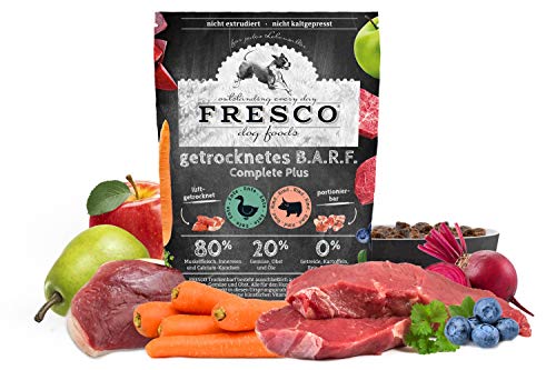 Fresco TrockenBarf Complete Plus Ente mit Rind | 1 kg | Trockenbarf für Hunde | Hochwertige Proteine und natürliche Vitamine | Ohne künstliche Zusätze | Luftgetrocknet für Frische von Fresco Dog