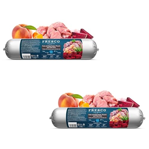 FRESCO - Barf Wurst Complete-Menü Pute mit Rote Beete, Pfirsich und Aloe Vera | Doppelpack | 2 x 400 g | Alleinfuttermittel für Hunde | Kann zur optimalen Versorgung beitragen von Fresco