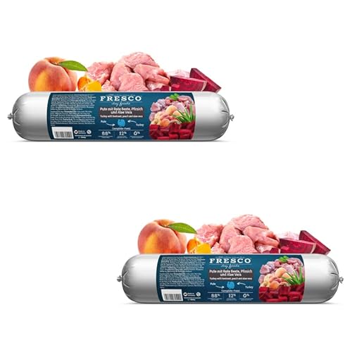 FRESCO - Barf Wurst Complete-Menü Pute mit Rote Beete, Pfirsich und Aloe Vera | Doppelpack | 2 x 400 g | Alleinfuttermittel für Hunde | Kann zur optimalen Versorgung beitragen von Fresco