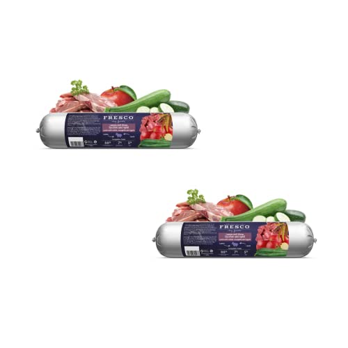 Fresco - Barf Wurst Complete-Menü Lamm mit Hirse, Zucchini und Apfel | Doppelpack | 2 x 400g | Alleinfuttermittel für Hunde | Kann zur optimalen Versorgung von Hunden beitragen von Fresco
