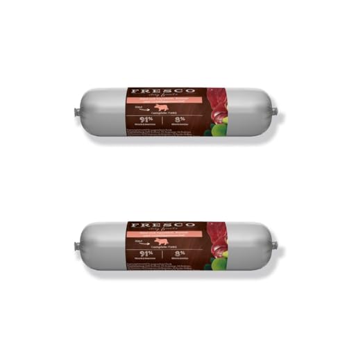 FRESCO Barf Wurst Complete Menü Rind mit Karotten, Birnen & Grünlippmuscheln | Doppelpack | 2 x 400 g | Ergänzungsfutter für Hunde | Hoher Proteingehalt | Ohne Zusatzstoffe von Fresco