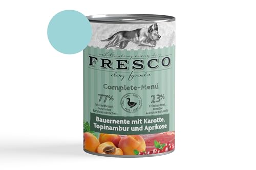 Fresco Complete-Menü 12x 400g Bauernente m. Karotte, Topinambur & Aprikose (haltbares B.A.R.F.) | ohne künstliche Zusätze | Getreidefrei | schonend dampfgegart von Fresco
