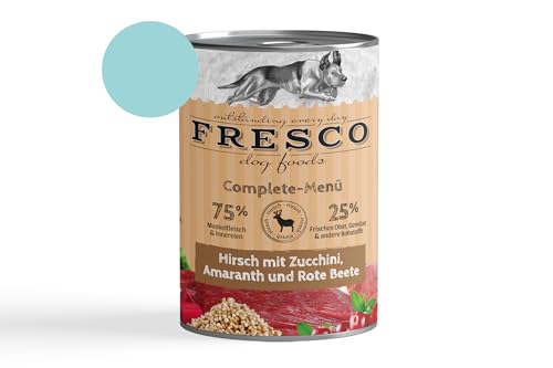 Fresco Complete-Menü 12x 400g Hirsch m. Zucchini, Amaranth & Rote Beete (haltbares B.A.R.F.) | ohne künstliche Zusätze | Getreidefrei | schonend dampfgegart von Fresco