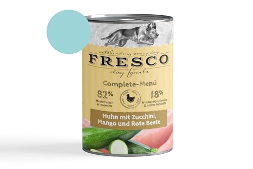 Fresco Complete-Menü 12x 400g Huhn m. Zucchini, Mango & Rote Beete (haltbares B.A.R.F.) | ohne künstliche Zusätze | Getreidefrei | schonend dampfgegart von Fresco