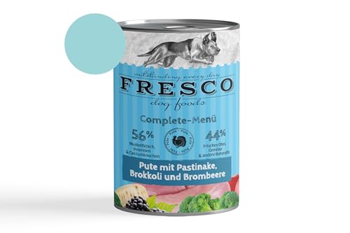 Fresco Complete-Menü 12x 400g Pute m. Pastinake, Brokkoli & Brombeere (haltbares B.A.R.F.) | ohne künstliche Zusätze | Getreidefrei | schonend dampfgegart von Fresco