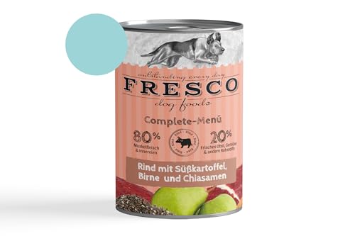 Fresco Complete-Menü 12x 400g Rind m. Süßkartoffel, Birne & Chiasamen (haltbares B.A.R.F.) | ohne künstliche Zusätze | Getreidefrei | schonend dampfgegart von Fresco