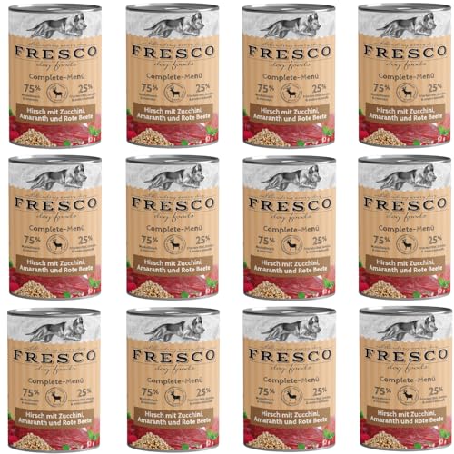 Fresco Complete-Menü Hirsch mit Rote Beete, Preiselbeeren und Amaranth | 12er Pack | 12 x 400 g | Nassbarf für Hunde | Hoher Proteingehalt | Grob zerkleinertes Naturprodukt Fresco Complete-Menü Hirsch mit Rote Beete, Preiselbeeren und Amaranth | 12er Pack | 12 x 400 g | Nassbarf für Hunde | Hoher Proteingehalt | Grob zerkleinertes Naturprodukt von Fresco