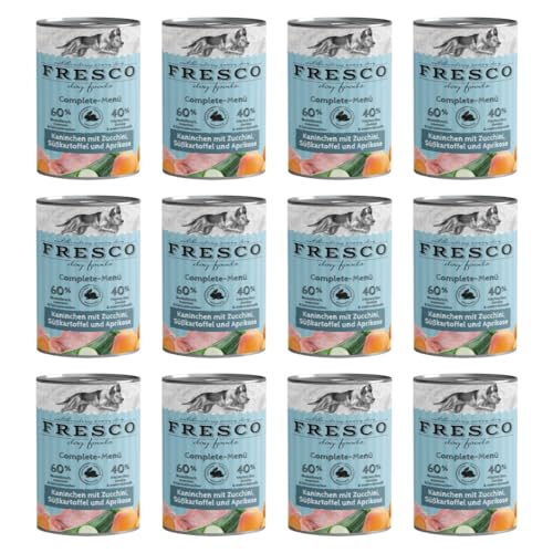 Fresco Complete-Menü Kaninchen mit Zucchini, Aprikose & Borretsch | 12er Pack | 12 x 400 g | Nassbarf für Hunde | Wichtige Proteine & Eiweiß | Grob zerkleinertes Naturprodukt Fresco Complete-Menü Kaninchen mit Zucchini, Aprikose & Borretsch | 12er Pack | 12 x 400 g | Nassbarf für Hunde | Wichtige Proteine & Eiweiß | Grob zerkleinertes Naturprodukt von Fresco